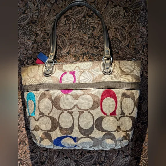 Coach Signature Canvas Tote Bag - Multicolor In Excellent Condition - Picture 3 of 13